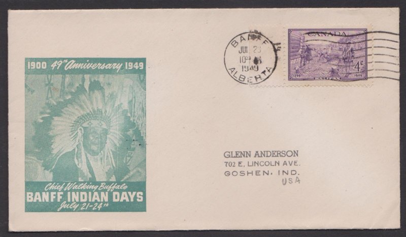 CANADA - 1949 BANFF INDIAN DAYS SPECIAL COVER WITH CANCL.