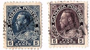 CANADA 1912-22 Scott 111-12 used fvf scv $2.75 less 60%=$1.20