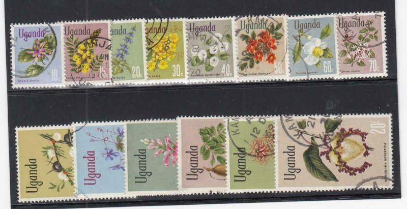 UGANDA (MM304) # 115-129 VF-USED VARc,sh 1969 VARIOUS FLOWER DESIGNS