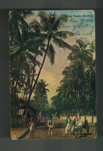 1906 Bombay India RPPC Postcard Cover to Leon Kansas USA Village Scene