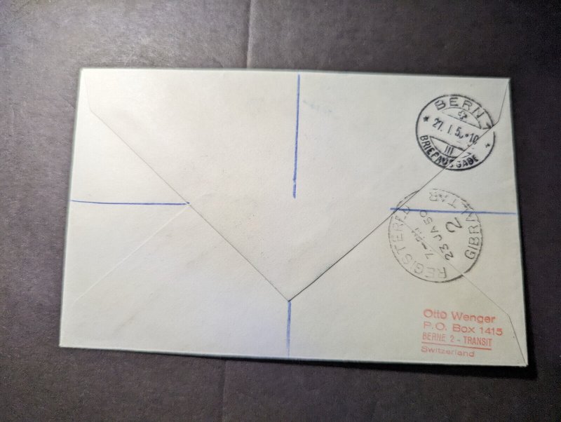 1950 Registered British Gibraltar Airmail Cover to Berne Switzerland