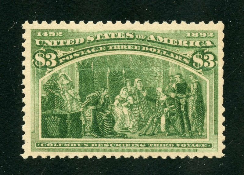 UNITED STATES  1893 SCOTT#243  $3 COLUMBIAN  VF/XF MINT NEVER HINGED W/CREASE