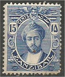 ZANZIBAR  1921, used 15c  Sultan Khalifa Scott 165