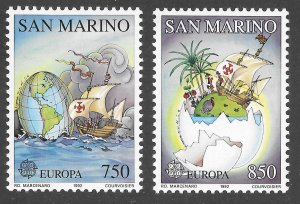 San Marino Scott 1264-65 MNHOG - 1992 500th Disc of America - SCV $4.00