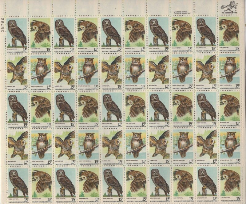 Scott 1760 - 1763 - American Owls. Sheet of 50.  MNH. OG.    #02 1760sh50