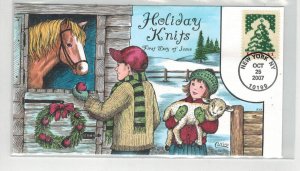 2007 COLLINS HANDPAINTED CHRISTMAS STAMPS HOLIDAY KNITS HORSE & LAMB IN BARN