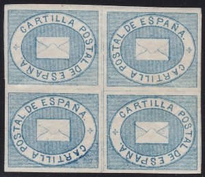 1869 Spain, Espana, Spain, Deductible N°1 Blue Quartina With 2 Tete-Bech