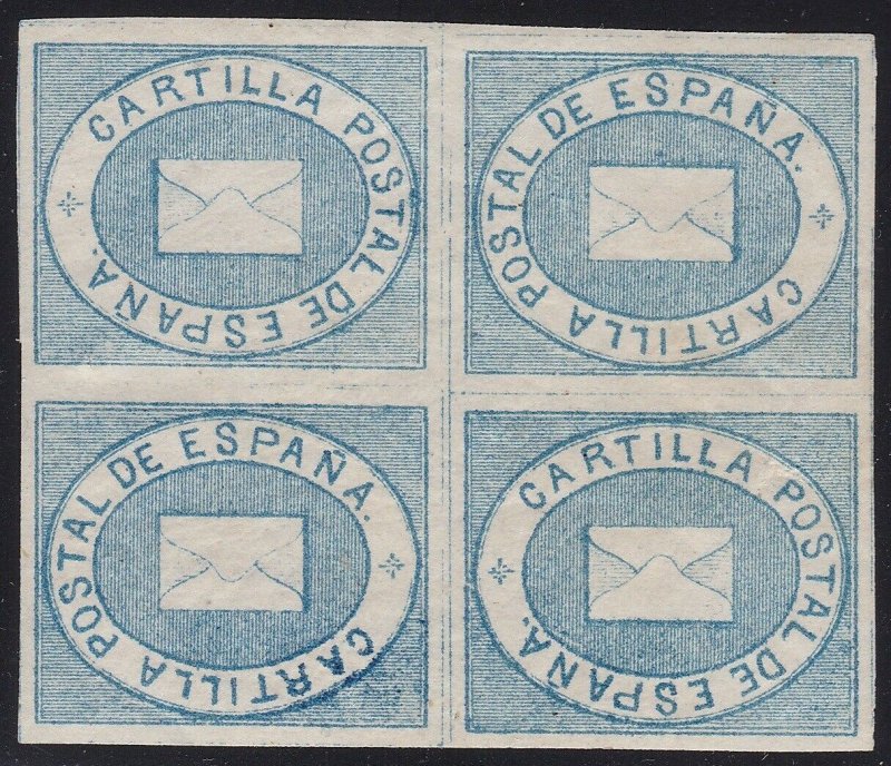 1869 Spain, Espana, Spain, Deductible N°1 Blue Quartina With 2 Tete-Bech