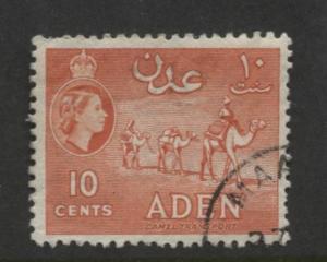 ADEN - Scott 49a - QEII Definitive- Vermillion - 1953- Used - Single 10c Stamp