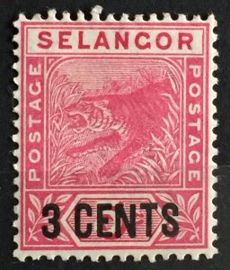 MALAYA 1894 SELANGOR Tiger 3 CENTS opt 5c MH SG#53 M3497