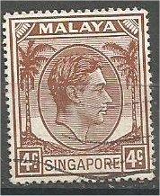 SINGAPORE, 1948, used 4c, King George VI, Scott 4