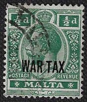 Malta #MR1 Used; 1/2d King George V - War Tax overprint (1918)