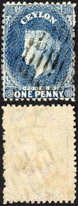 Ceylon SG49 1d Deep Blue Wmk CC (Large) Cat 9 pounds