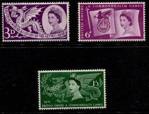 GB Stamps #338-340 Mint OG MLH - QEII Definitive Set of 3