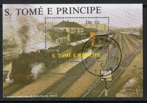 Thematic stamps ST.THOMAS & PRINCE 1987 TRAIN AT PAMPLONA M/S Mi.Bl.174 used