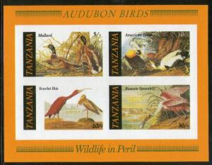 Tanzania 1986 Audubon Birds Spoonbill Duck Fauna IMPERF Sc 306-9 M/s MNH # 6256