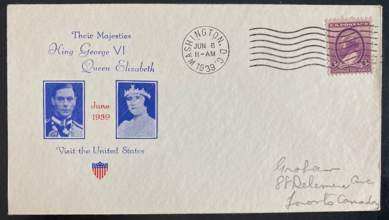 1939 Washington DC USA First Day Cover King George 6 KGVI Royal Visit FDC