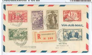 Madagascar/Malagasy Republic 191-96 1938 Registered Tananarive-NY