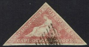 CAPE OF GOOD HOPE 1855 TRIANGLE 1D PERKINS BACON PRINTING USED 