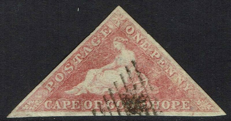 CAPE OF GOOD HOPE 1855 TRIANGLE 1D PERKINS BACON PRINTING USED