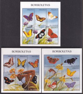 Angola 1017-1019 Butterflies Souvenir Sheets MNH VF