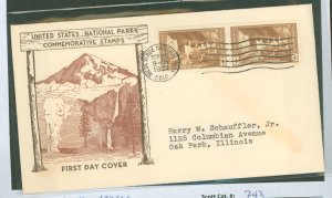 US 743 1934 4c Mesa Verde (pair) part of the Nat'l park series on an addressed (typed) fdc with a Beverly Hills cachet.