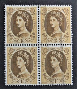 Great Britain #306 Used Block of 4 QE2 1953