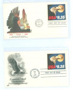 US 1909 1983 $9.35 Express Mail (Eagle & Moon) singles on two unaddressed FDCs with two different cachets: Fleetwood & Artcraft