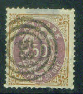 Denmark Scott 33 1875-9 stamp CV$26, hinge thin