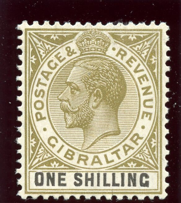 Gibraltar 1929 KGV 1s sage-green & black MLH. SG 102. Sc 84.