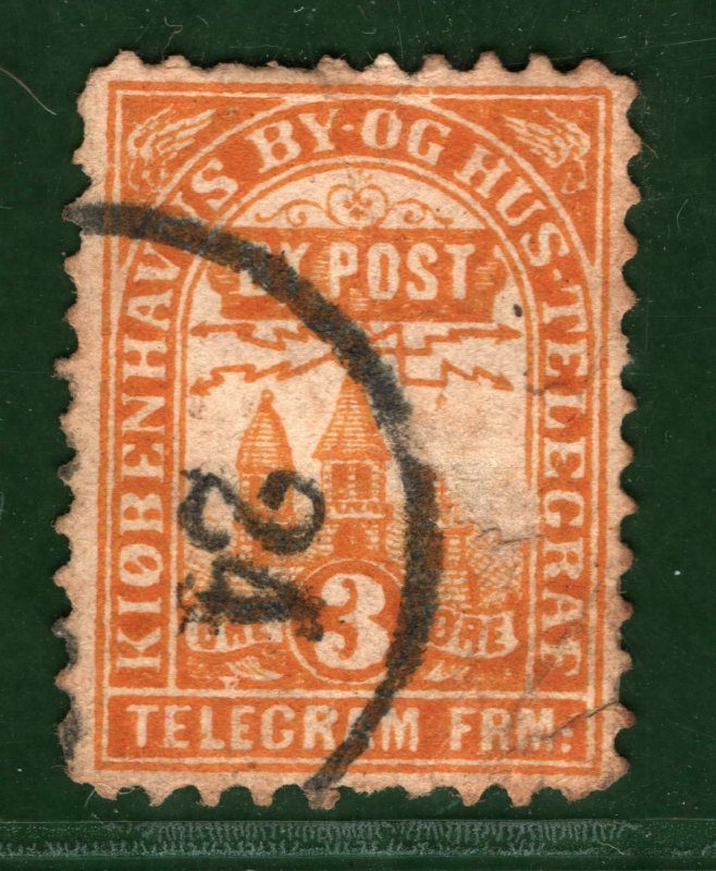 Denmark Local Stamp 3 ore COPENHAGEN TELEGRAPH Used ex Collection ORANGE128