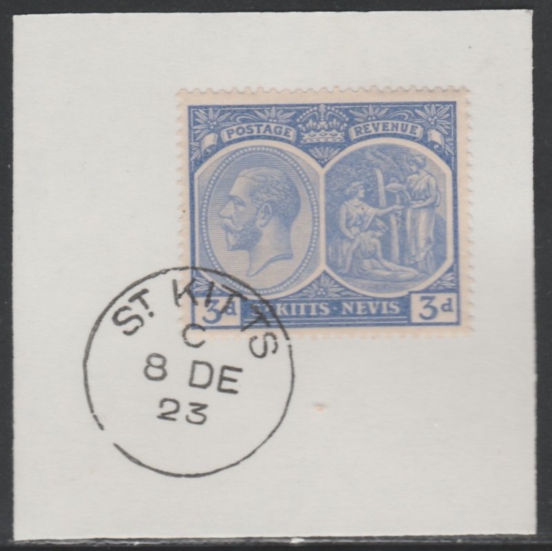 St KITTS-NEVIS 1920 KG5 MEDIC  SPRING 3d  on piece with MADAME JOSEPH  POSTMARK