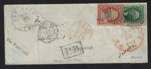 Scott #26 & 35 - $350.00 – VF – Tied on 1860 cover to France.