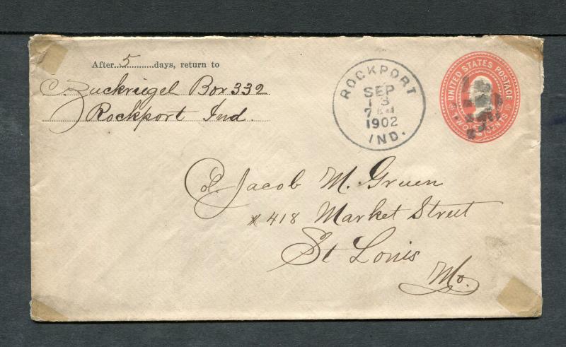 Postal History - Rockport IN 1902 Black Cork Killer Cancel Cover B0404