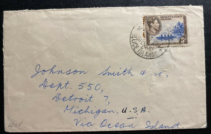 1955 Islas Gilbert & Ellice Cubierta para Detroit como NUEVO Isla EE. UU. a través de Océano 