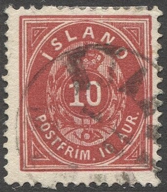 ICELAND 1897  Sc 26 10a Perf. 13 Used F, light cancel