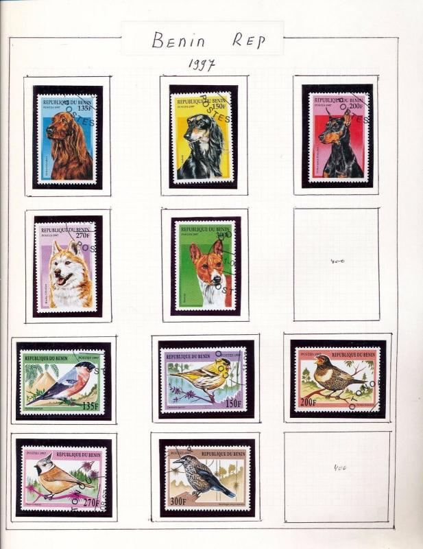 BENIN 1995/98 Wildlife Dogs Birds Sheets Used 90 +Items (pie 269)