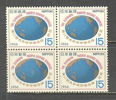 JAPAN Sc# 893 MNH FVF 4Block Map of Pacific Ocean