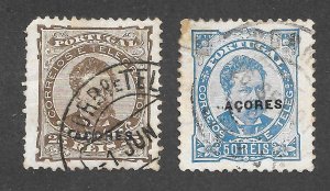 Azores Scott 50,52 UH - 1882 25r & 50r  Overprint Type d, Perf 12.5-SCV $9.00