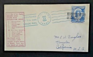 1934 Niuafo'ou Island Tonga To Gonzales CA Matson Line Tin Can Canoe Mail