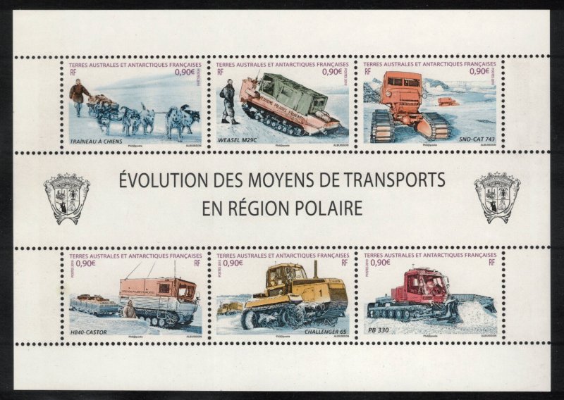 FRENCH ANTARCTIC 2010 Polar Transportation S/S; Scott 431, Yvert 560-65; MNH