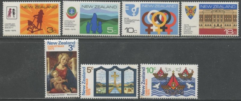 NEW ZEALAND Sc#567-570, 581-583 1975 Commems & Christmas Complete OG Mint NH