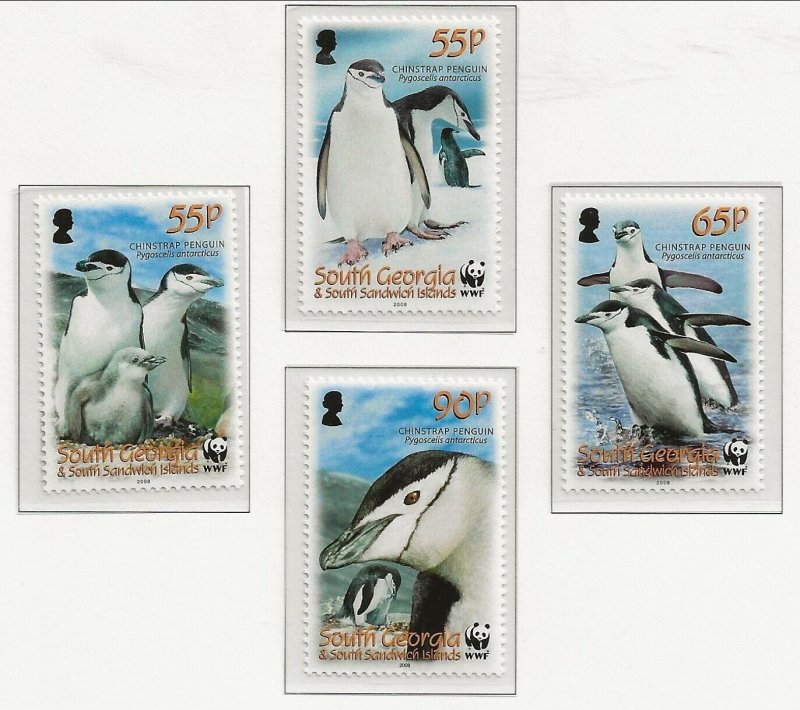 SOUTH GEORGIA Sc 367-70+370a MNH issue of 2008 - PENGUINS