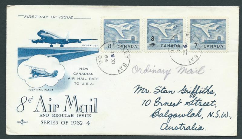 Canada  aircraft SG 540 540a and 556 (8 overprint) on FDC FU