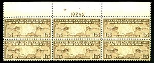 U.S. #C8 MINT PL# BLOCK OF 6 OG LH CREASES PINHOLES 