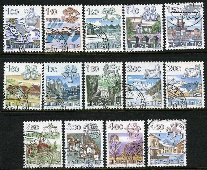 SWITZERLAND 1982/86 ZODIAC & LANDSCAPES SET FINE USED