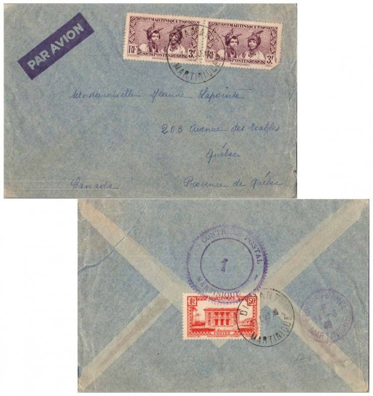 Martinique 3F Martinique Women (2) and Reverse Franked 50c Government Palace,...