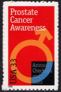 SC#3315 33¢ Prostate Cancer Awareness Single (1999) SA