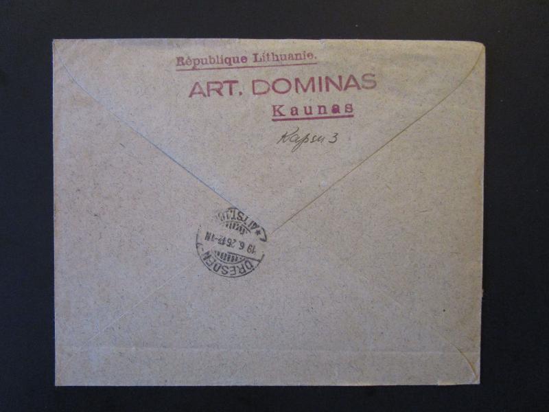 Light Corner Lithuania 1926 Airmail Cover to Germany / Light Bottom Fold - Z5375