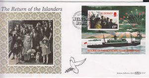 Alderney 1995 Return Islanders Anniversary Miniature Sheet,  Benham Silk FDC